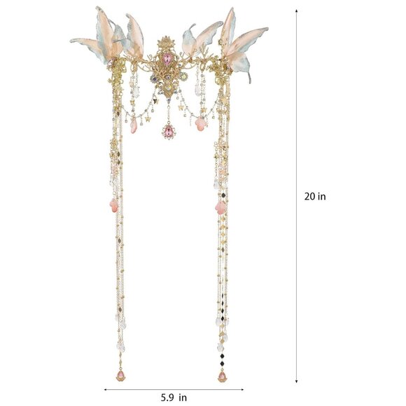 Renaissance Butterfly Elf Fairy Crown - Fairy Headband with Pink Butterfly Wings - Picture 8 of 8